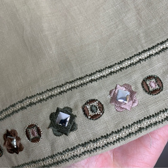 Martha B Size 4 Linen Short Skirt Southwest & Stud Accents Tassel Waist Tie New - Picture 5 of 10